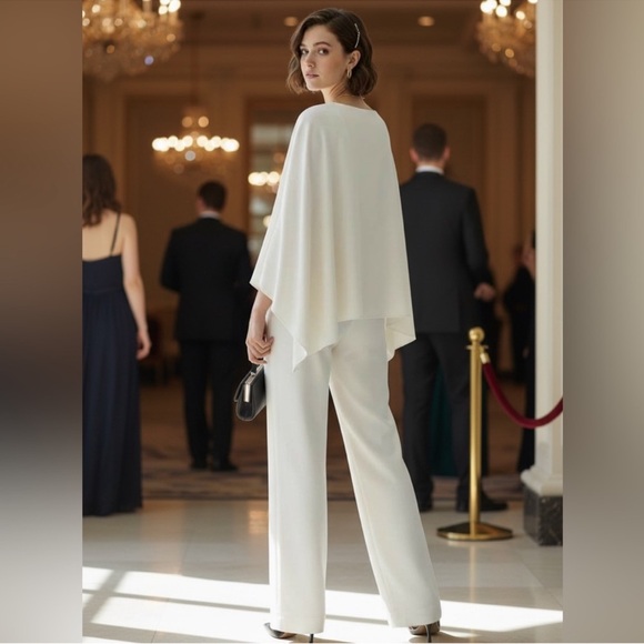 NWT Ralph Lauren Purple Label Cyrene Cape Jumpsuit Ivory Stretch Cady size 12 - Picture 6 of 17